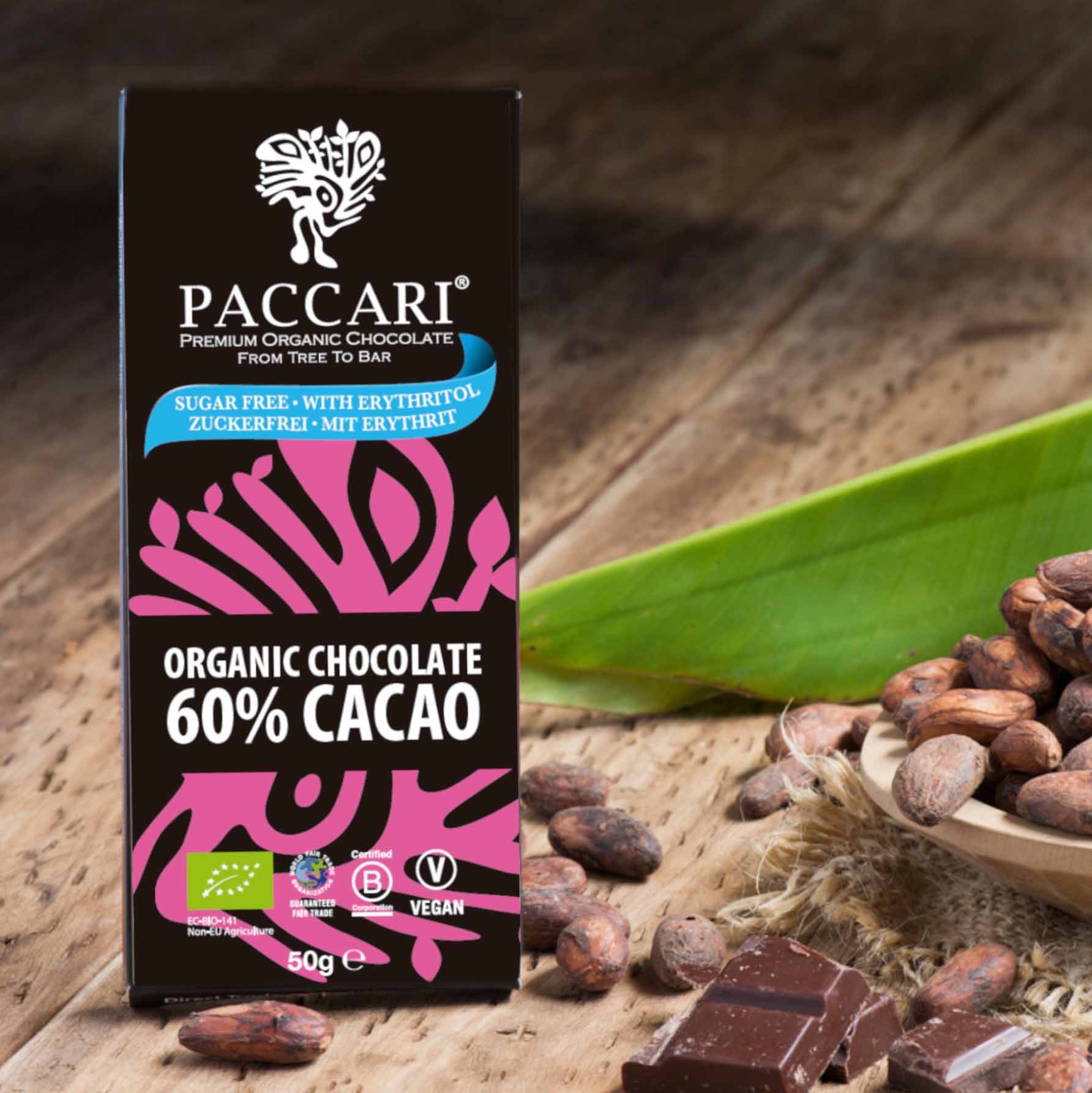 PACCARI | Zuckerfreie Bio Schokolade 60% Kakao | Ecuador