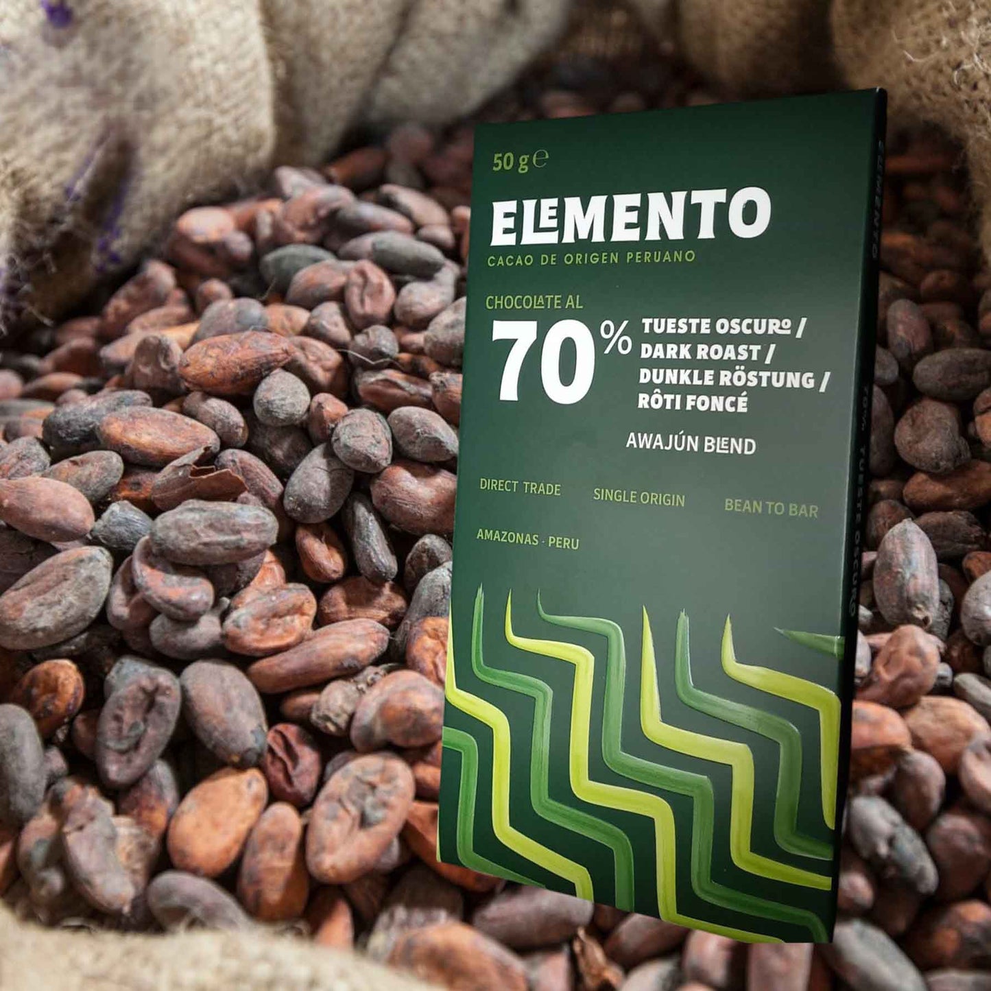 ELEMENTO, Schokolade, dunkle Röstung, 70% Kakao, Awajún, Peru