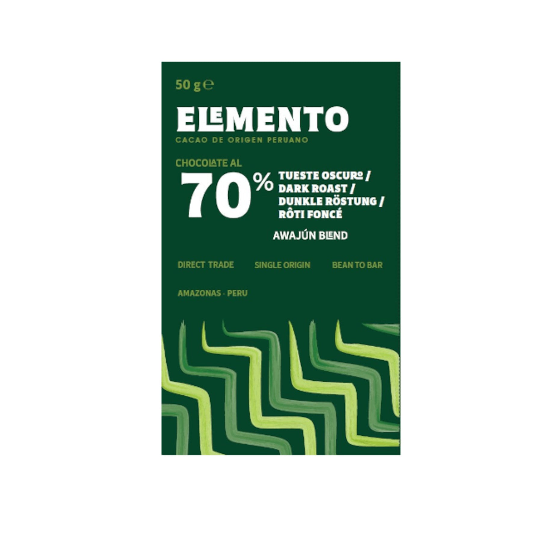 ELEMENTO, Schokolade, dunkle Röstung, 70% Kakao, Awajún, Peru