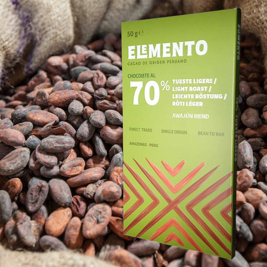 ELEMENTO, Schokolade leichte Röstung, 70% Kakao, Awajún, Peru