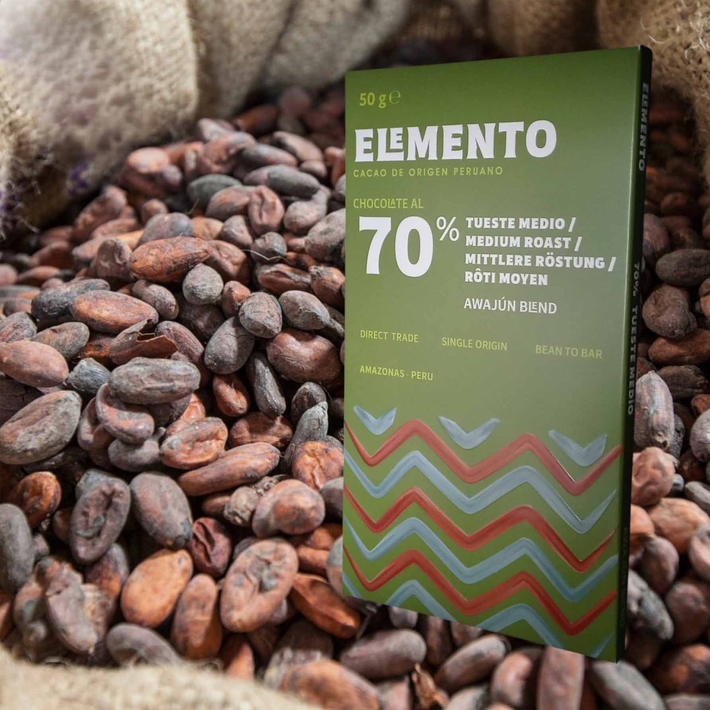 ELEMENTO, Schokolade, mittlere Röstung, 70% Kakao, Awajún, Peru