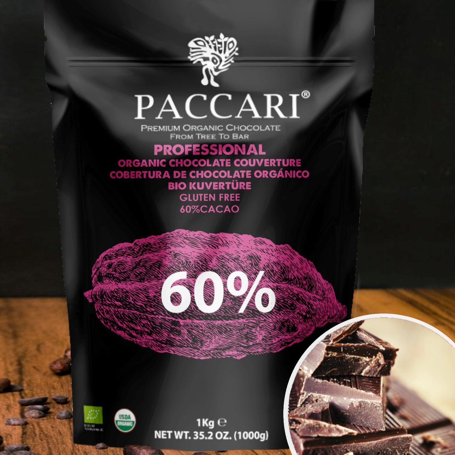 Paccari, Bio Schokolade, Kuvertüre 60%, Ecuador