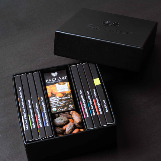 PACCARI, Bio Schokolade, große Geschenkebox aus Leder, Ecuador, ab 60% Kakao