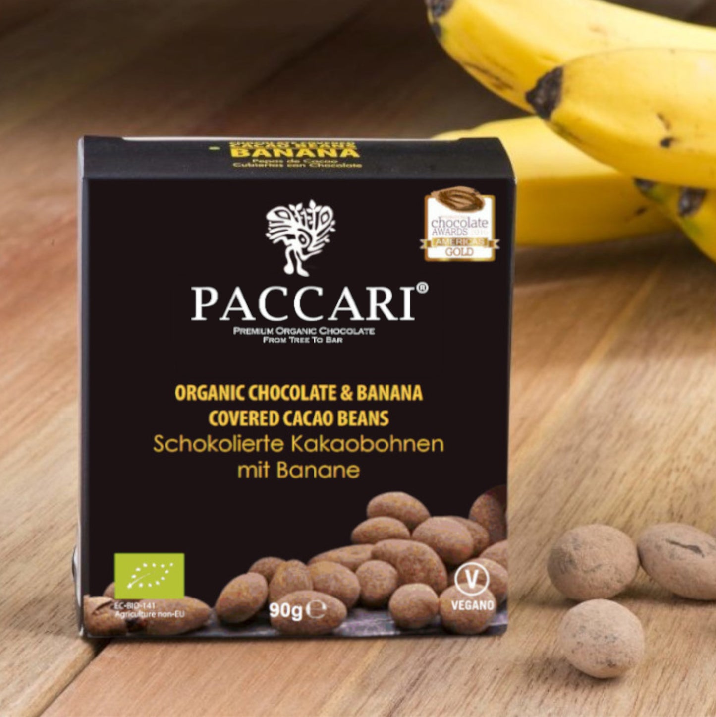 PACCARI | Bio schokolierte Kakaobohnen mit Kakaopulver und Banane | Ecuador