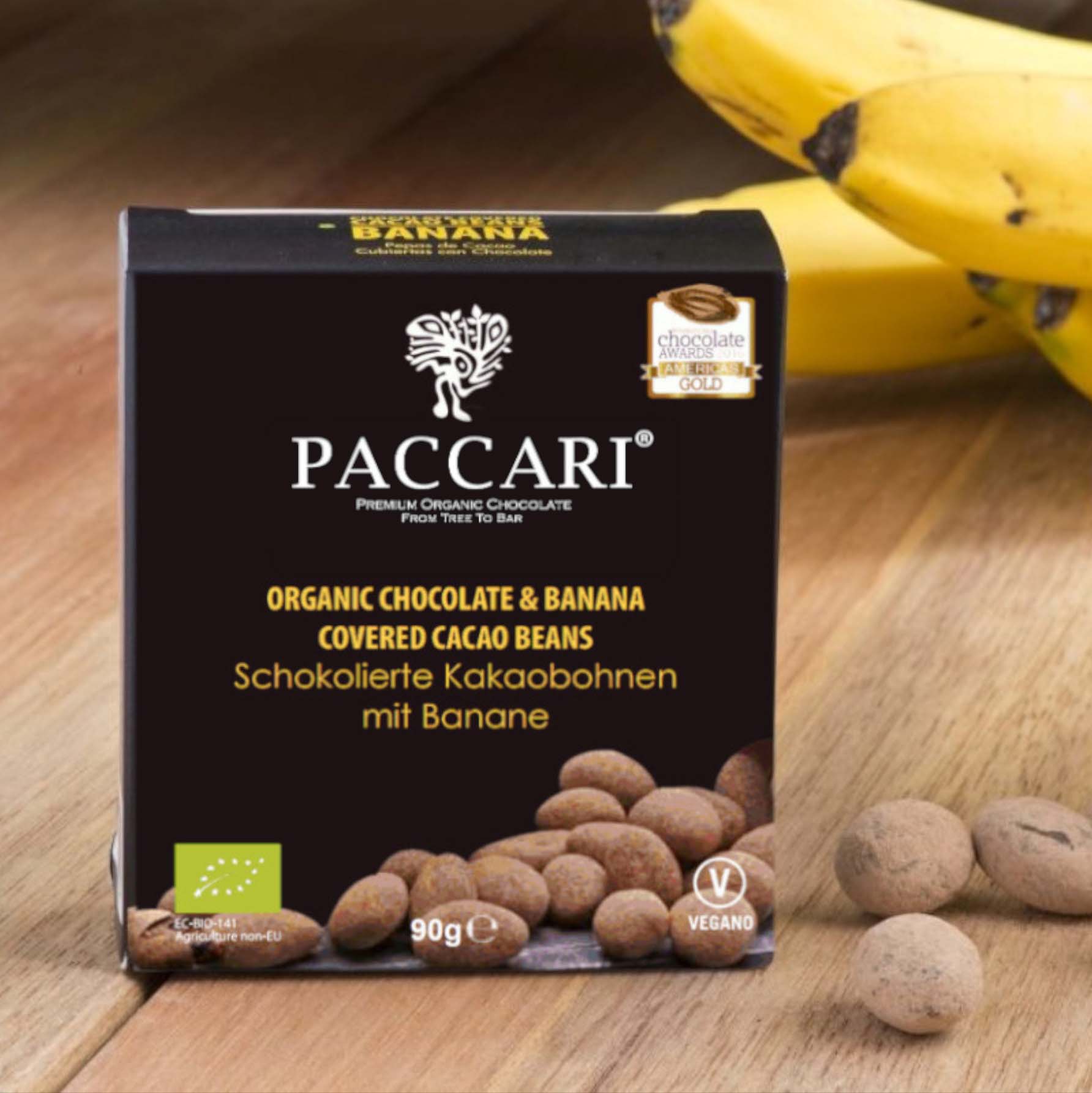 PACCARI, Bio schokolierte Kakaobohnen mit Kakaopulver und Banane, Ecuador