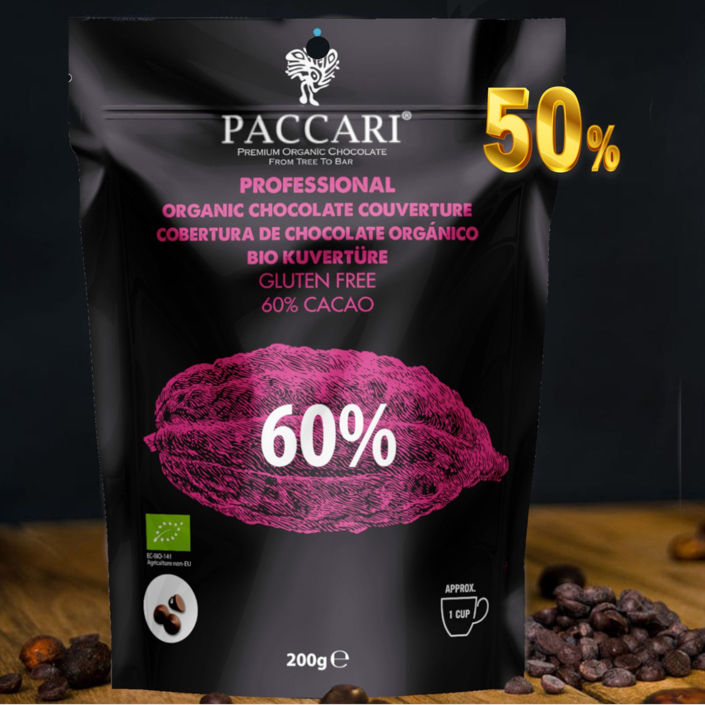 PACCARI | Bio Schokolade Chips 60% | Ecuador | 60% Kakao | MHD 11/2025